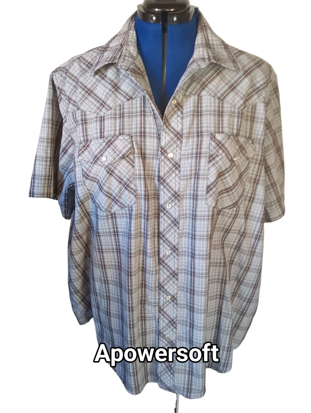Wrangler Plaid Western Pearl Snap Short Sleeve Shirt Black Grey Red Size 2XL